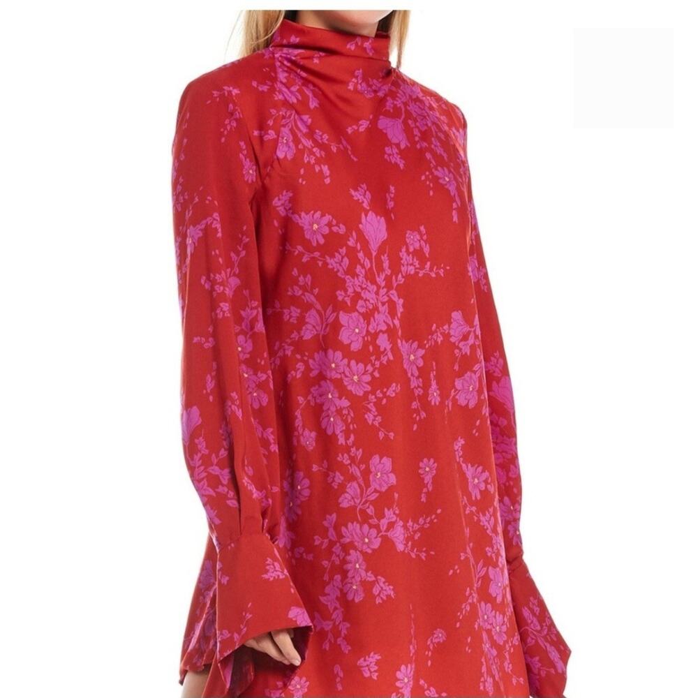 Free People Red And Purple Floral Mini Dress Women’s Sz L - Picture 3 of 9